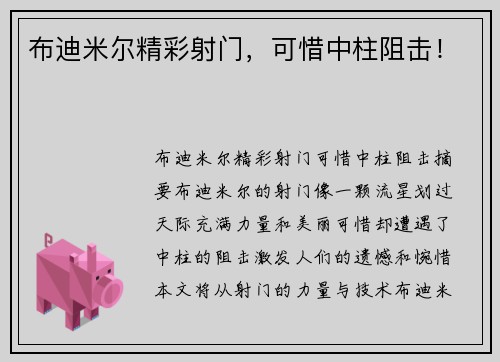 布迪米尔精彩射门，可惜中柱阻击！